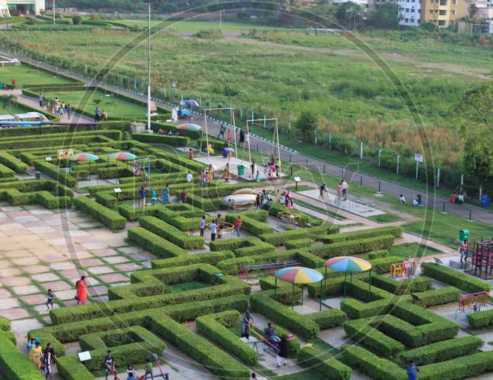 aerial view of a maze in Science City Kolkata