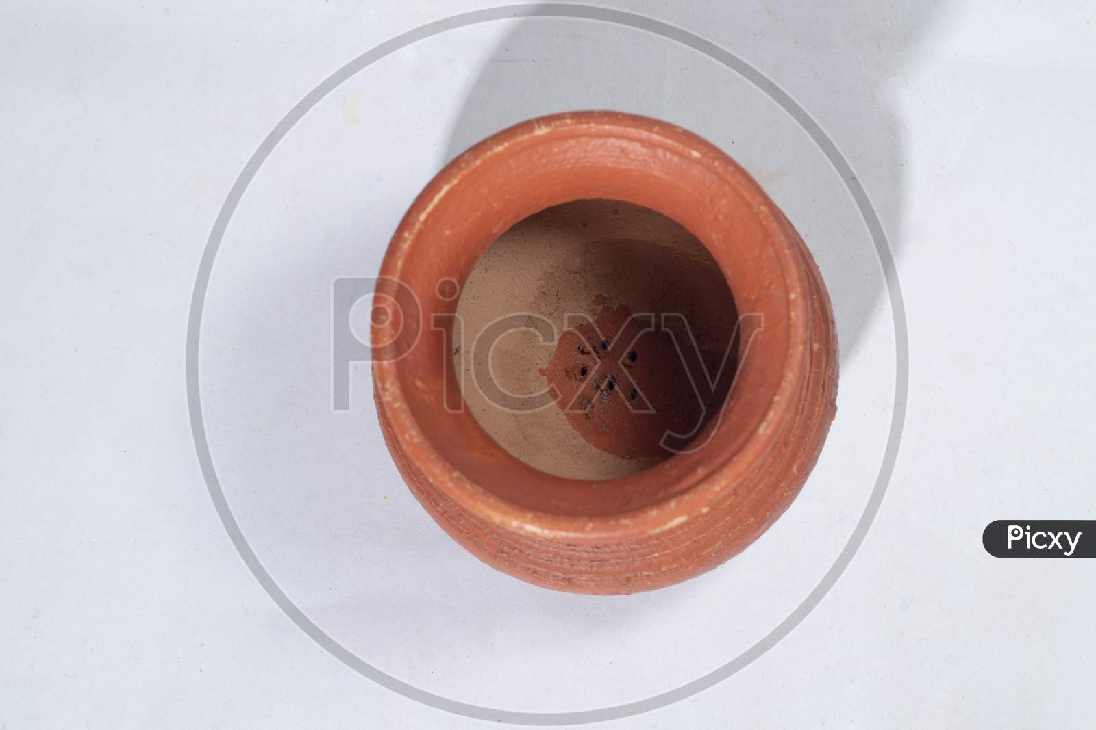 Indian Desi Small Clay Biryani Pot With White Background