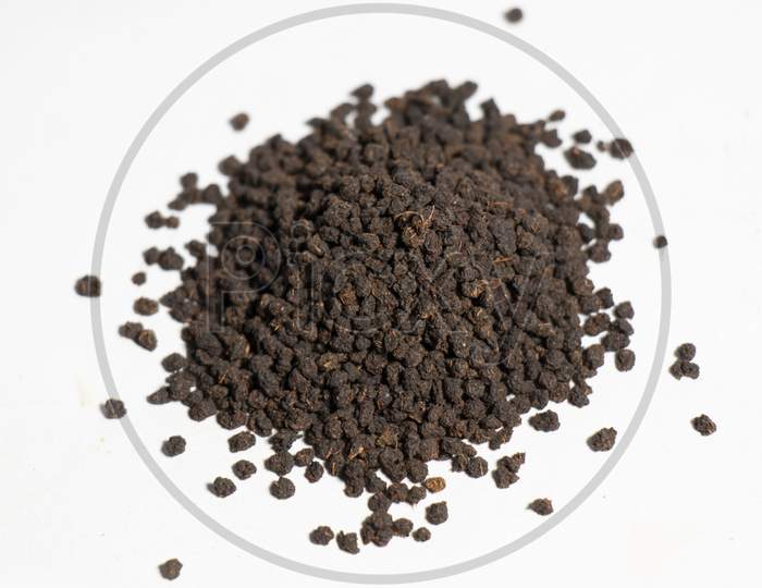 Dried Tea Leaves powder With White Background