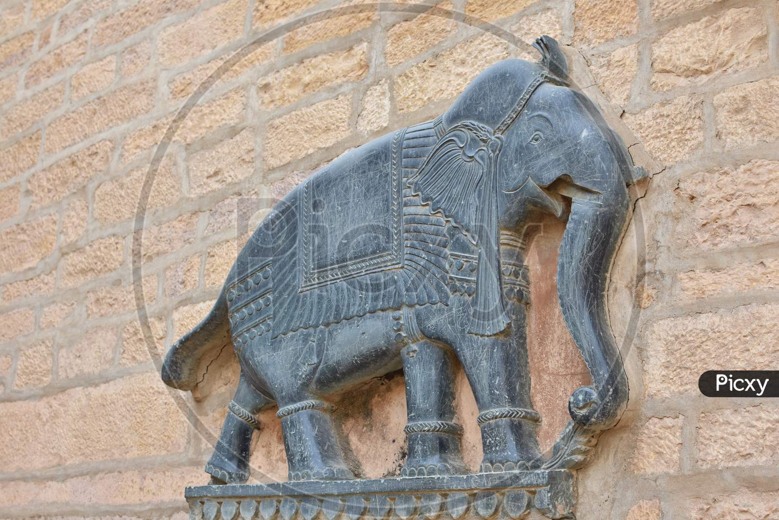 Black Stone Made Elephant On A Wall