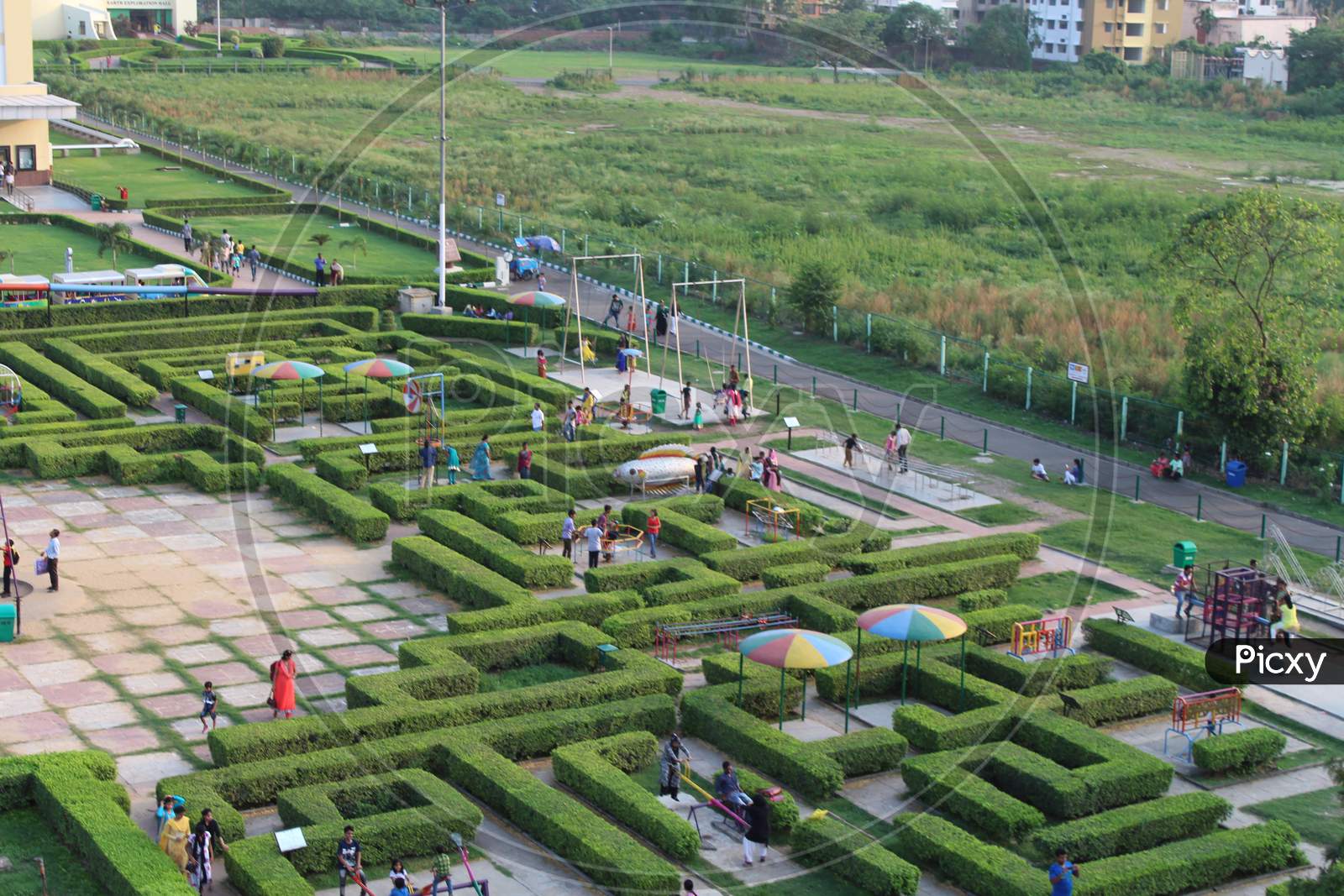 aerial view of a maze in Science City Kolkata