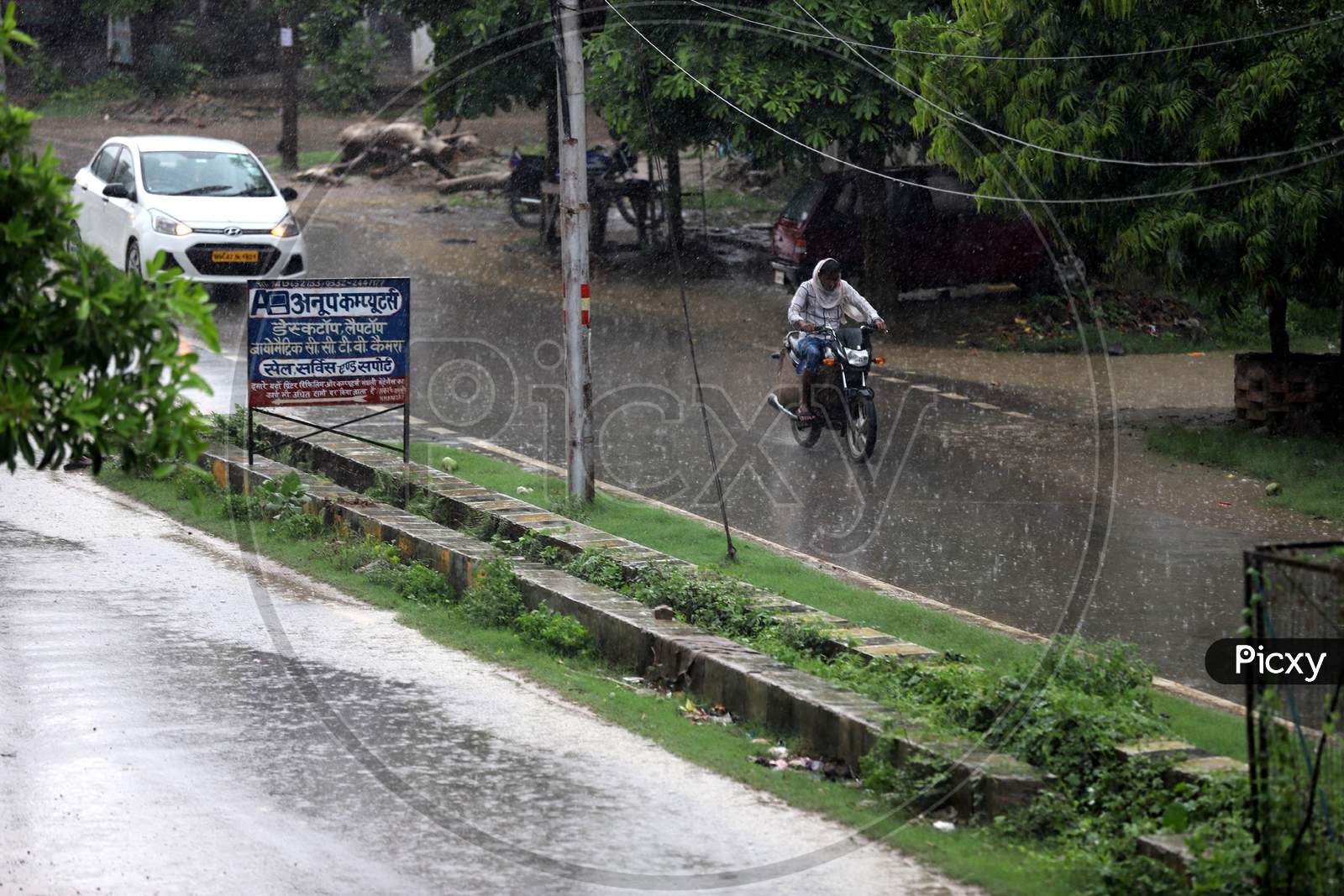 A view of heavy rainfall in Prayagraj, June 26, 2020.