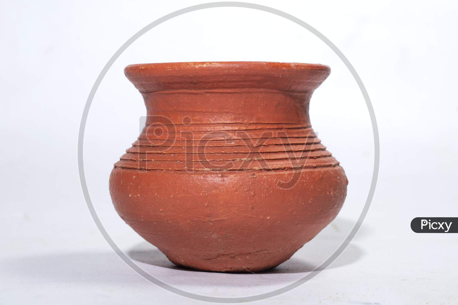 Indian Desi Small Clay Biryani Pot With White Background