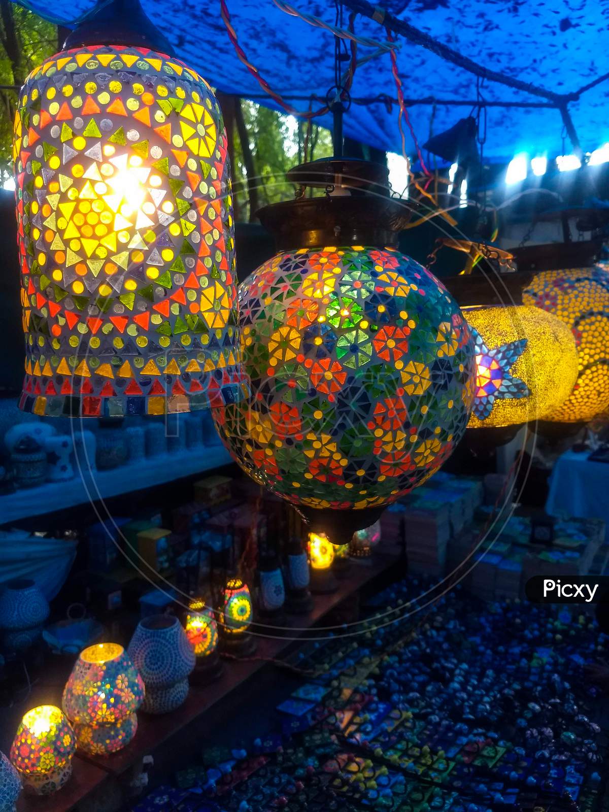 Colourful lamps and lanterns.