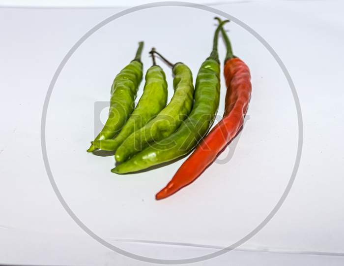 Green and red chillies