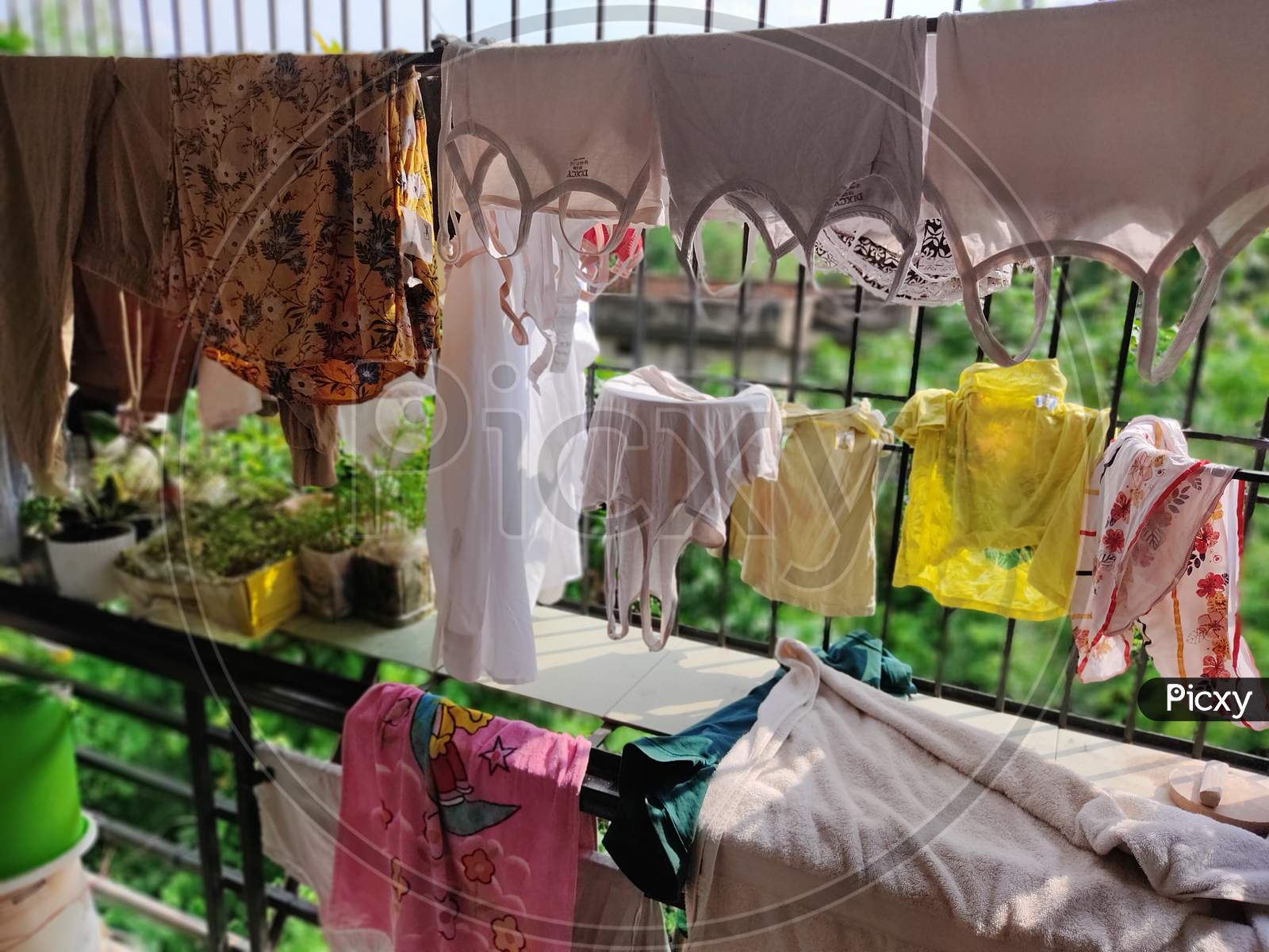 drying of cloth in balcony in rainy season