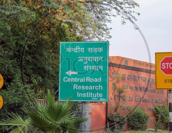 "New Delhi / India -21.06.2020:sign Boards   for central road research institute  front  near Roads"