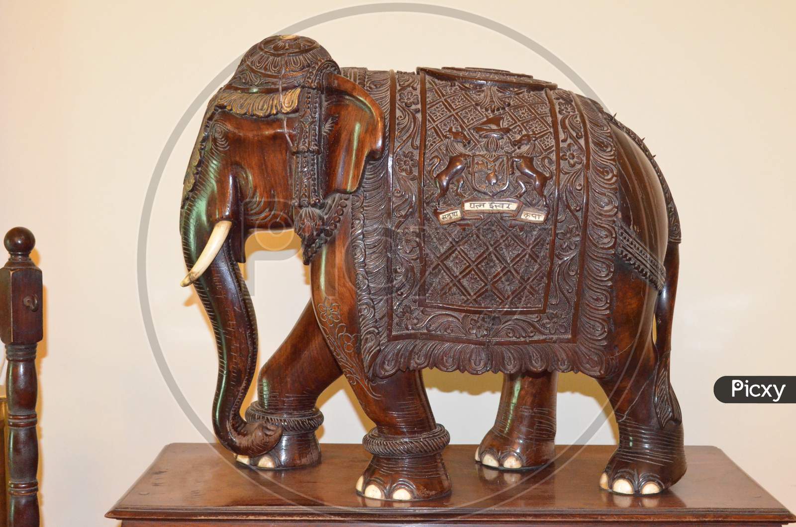 Wooden Elephant in Ancient carving