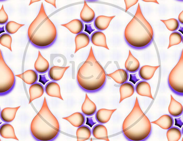 Peach And Purple  Blue Colored 3D Effect  Flower Seamless Pattern