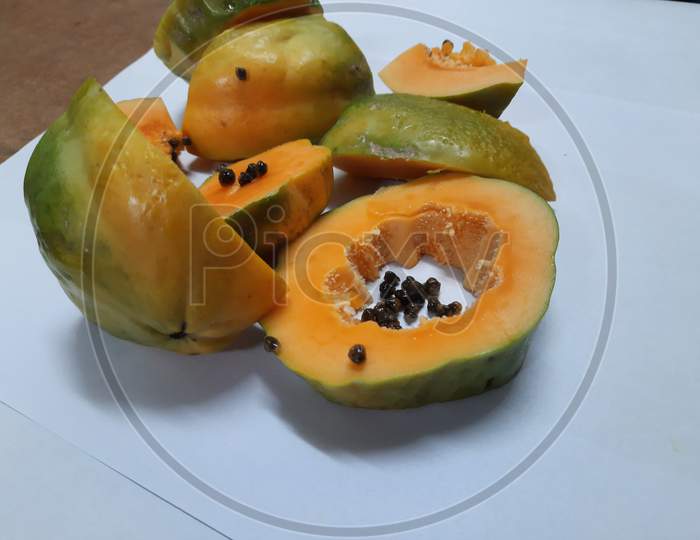 11.	The Papaya,papaw or pawpaw is the plant carica papaya, one of the 22 accepted species in the genus carica of the family caricaceae. Its origin is in the tropics of the Americas , perhaps from Central America and Southern Mexico