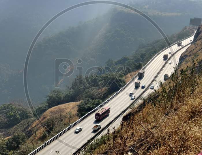 Indian National Highway View From City Outside Mountain