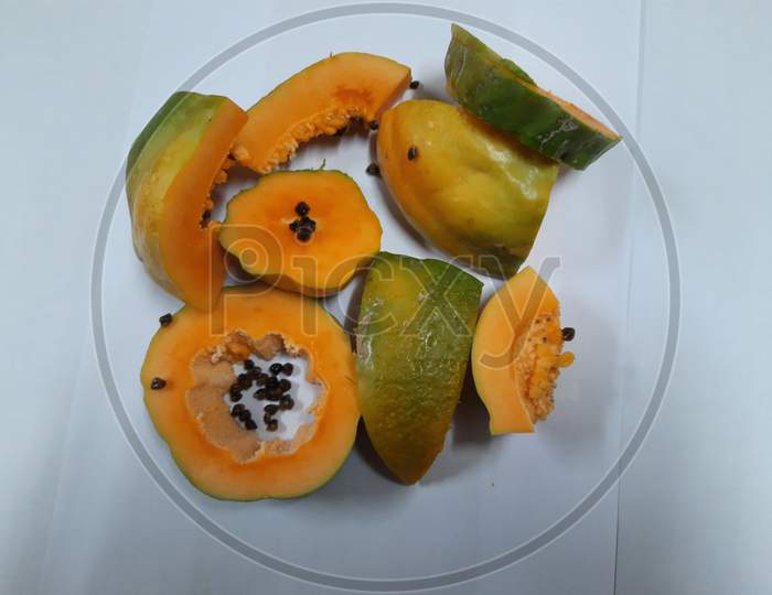 11.	The Papaya,papaw or pawpaw is the plant carica papaya, one of the 22 accepted species in the genus carica of the family caricaceae. Its origin is in the tropics of the Americas , perhaps from Central America and Southern Mexico