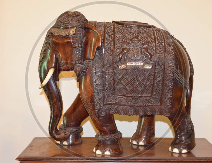 Wooden Elephant in Ancient carving