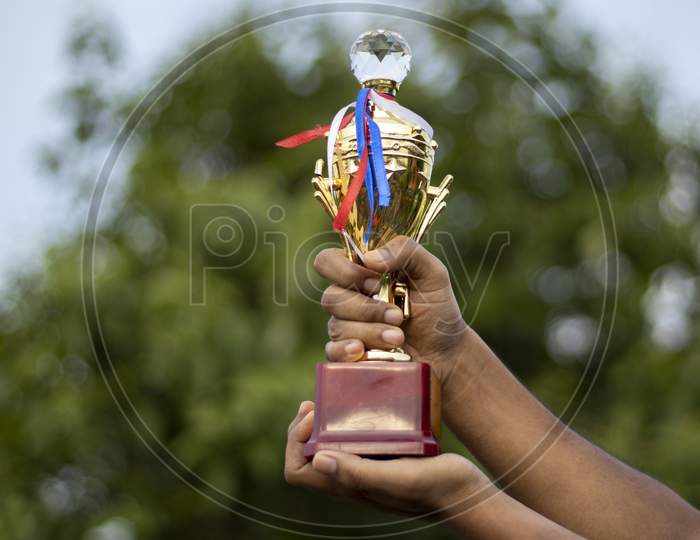 Winner Trophy In Hand