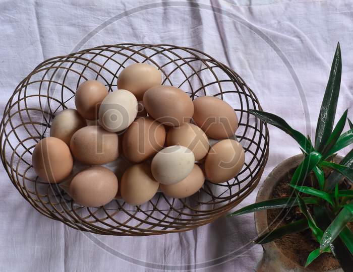 chicken eggs in basket