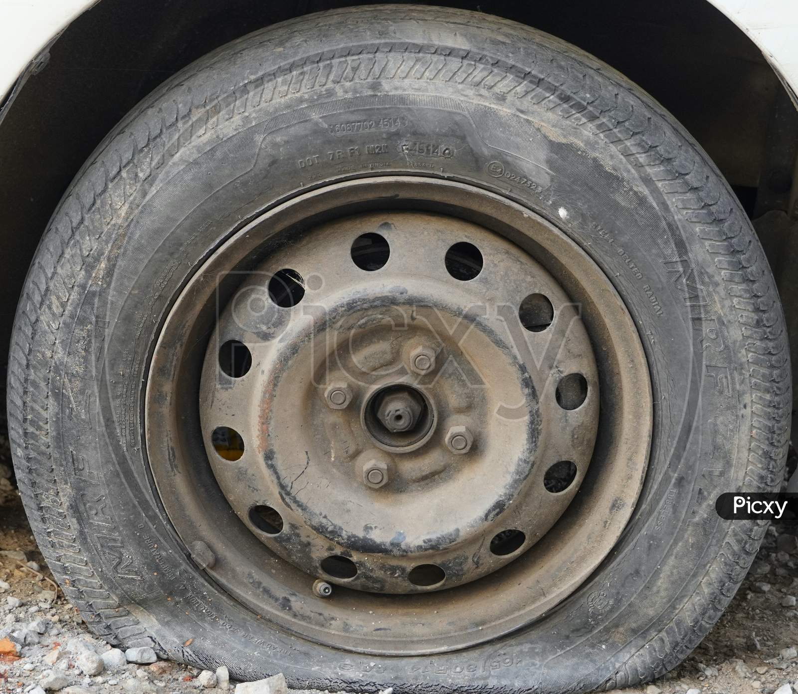 Image of Tire Leak, Close Up Wheel Of Old White Vintage Car. Car Wheel ...