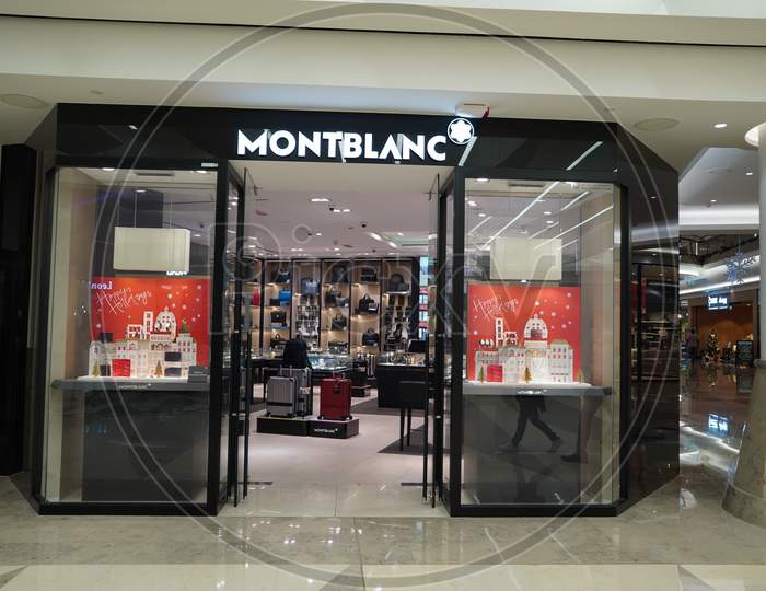 View Of Montblanc Store. Storefront Of Montblanc High-End Accessory Fashion Shop Logo. German Manufacturer Luxury Watches, Writing Instruments, Jewellery, Leather Goods - Dubai Uae December 2019