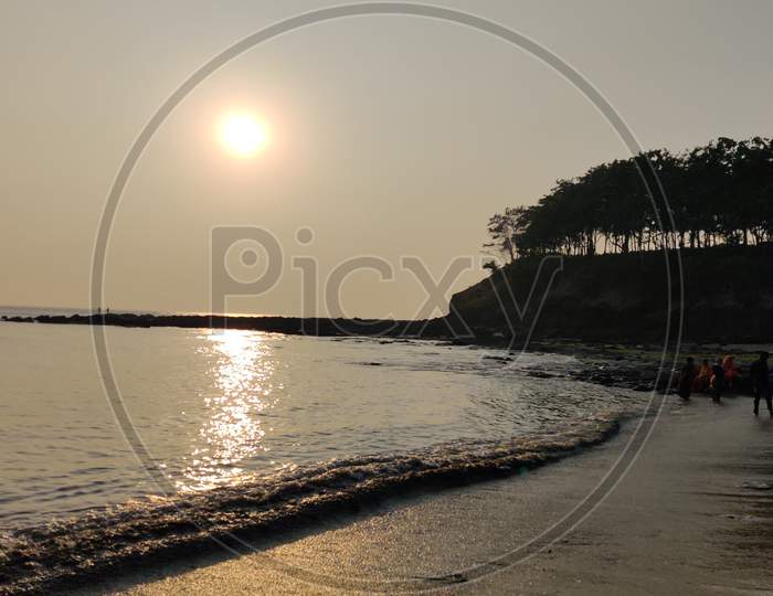 Sunset View From Beach From Countryside Area In Summer