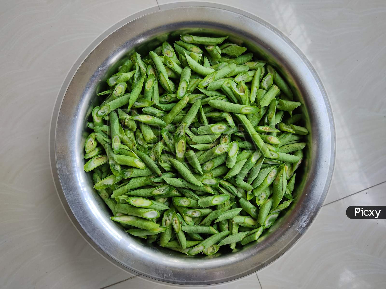 Beans kept in Steel Bowl after being cut