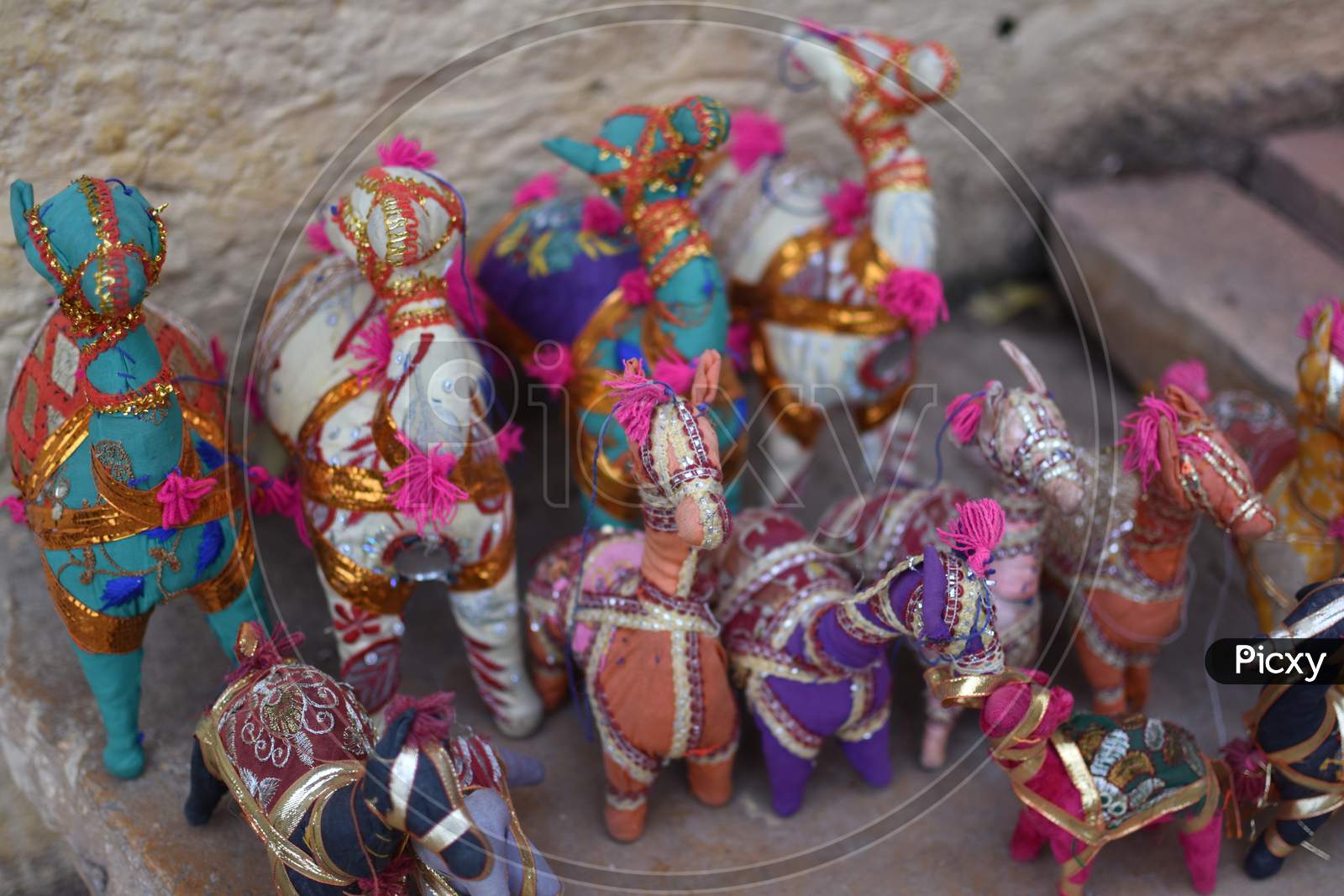 Handicrafts Of Jaisalmer,Rajasthan Hanging On The Roadside Shops