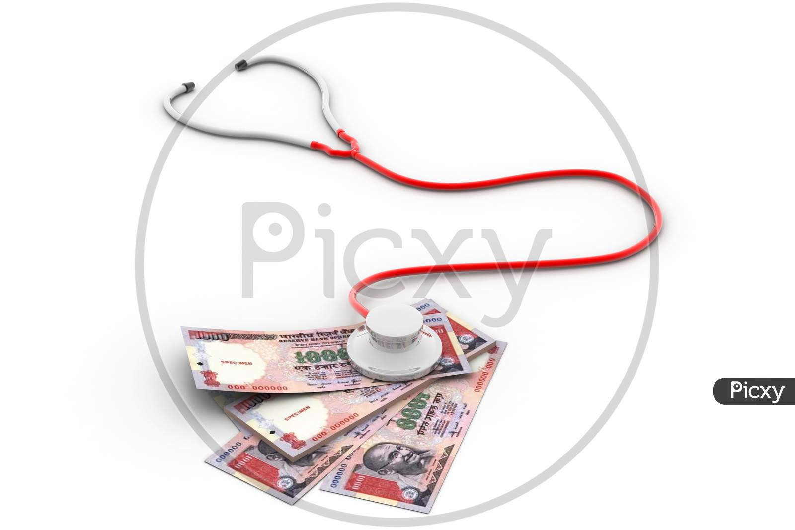 Financial Concept - Stethoscope Testing Indian Money