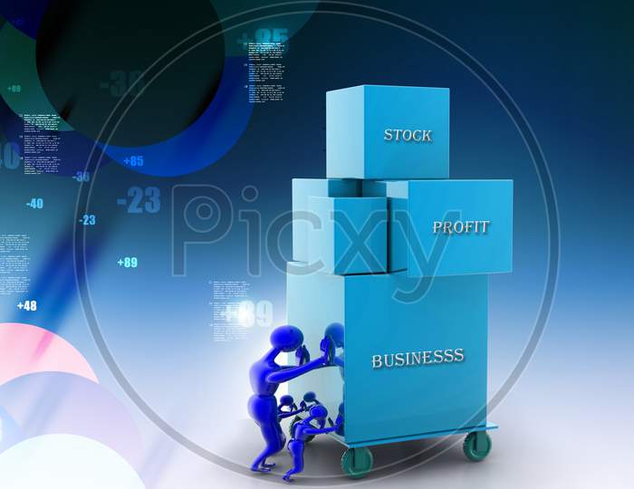 Person Pushing A Box - Isolated Over A White Background. Teamwork Business Concept