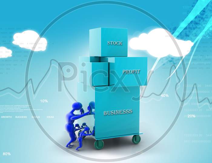 Person Pushing A Box - Isolated Over A Color Background. Teamwork Business Concept