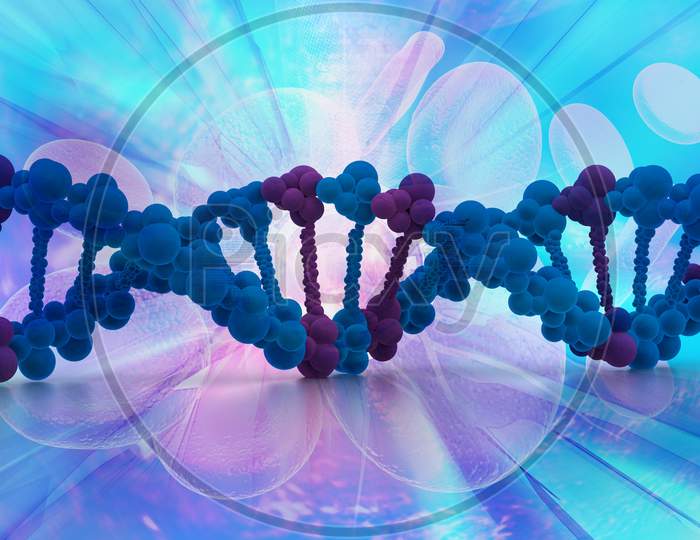 3D Dna Strands On Abstract Background