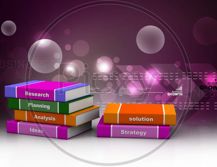 Set of Books Related to Research, Planning, Analysis, Ideas, Solution, Strategy