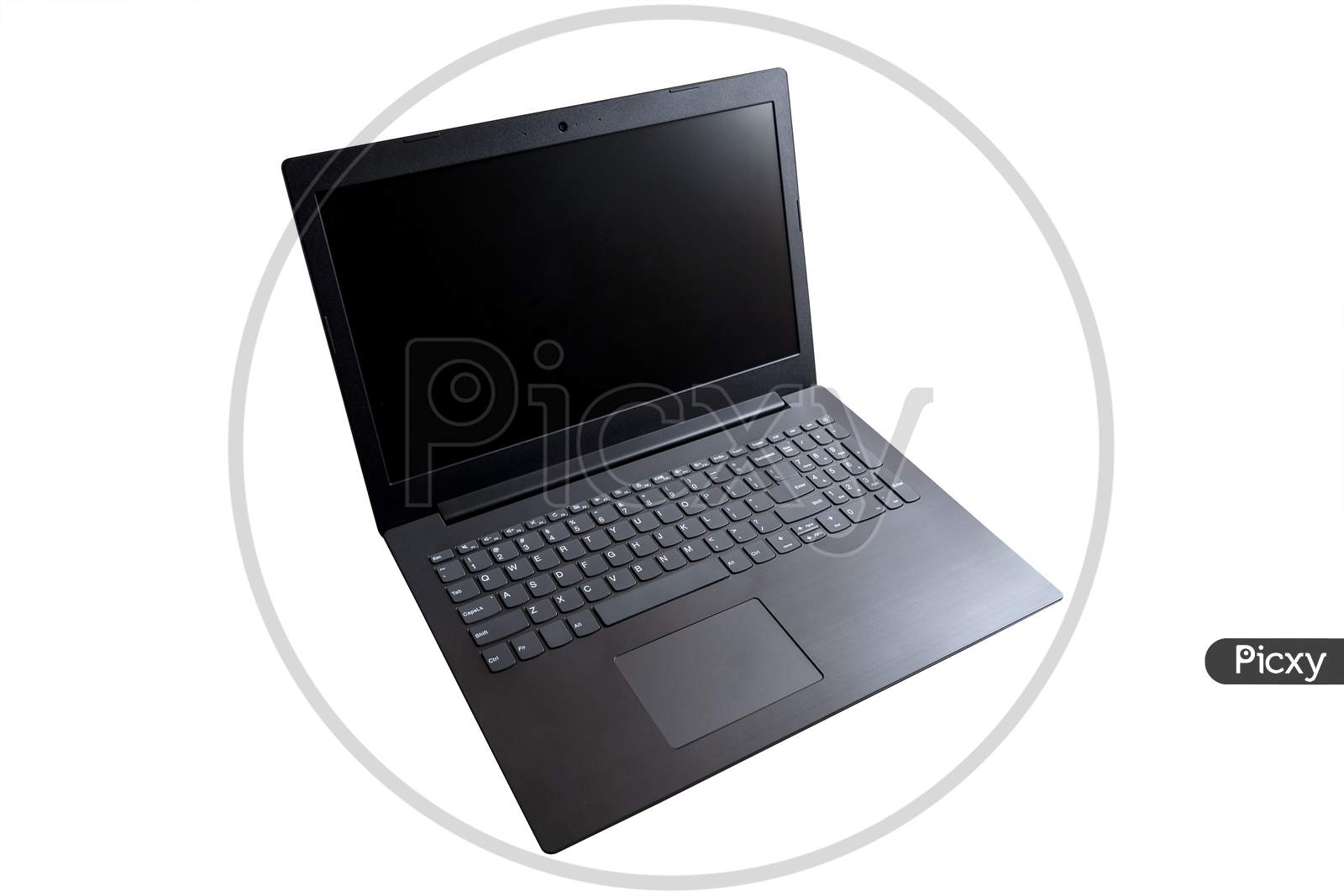 Opened Black Laptop Isolated On White Background