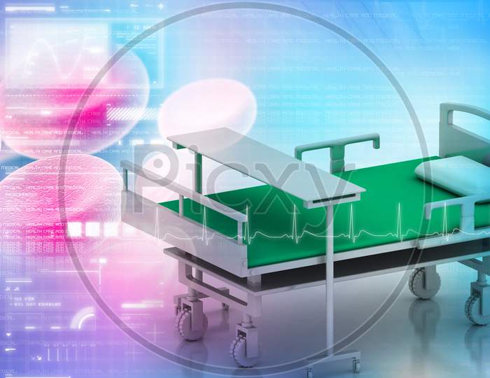 Digital Illustration Of Hospital Bed In Abstract Color Background