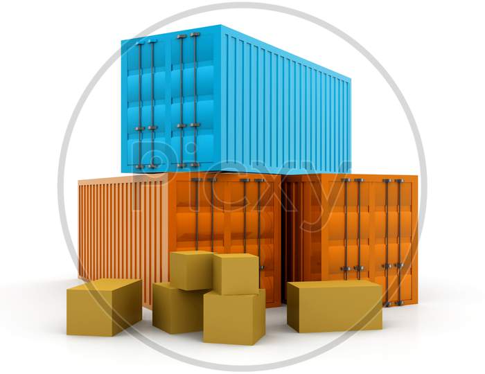 Cargo Containers And Cardboard Boxes
