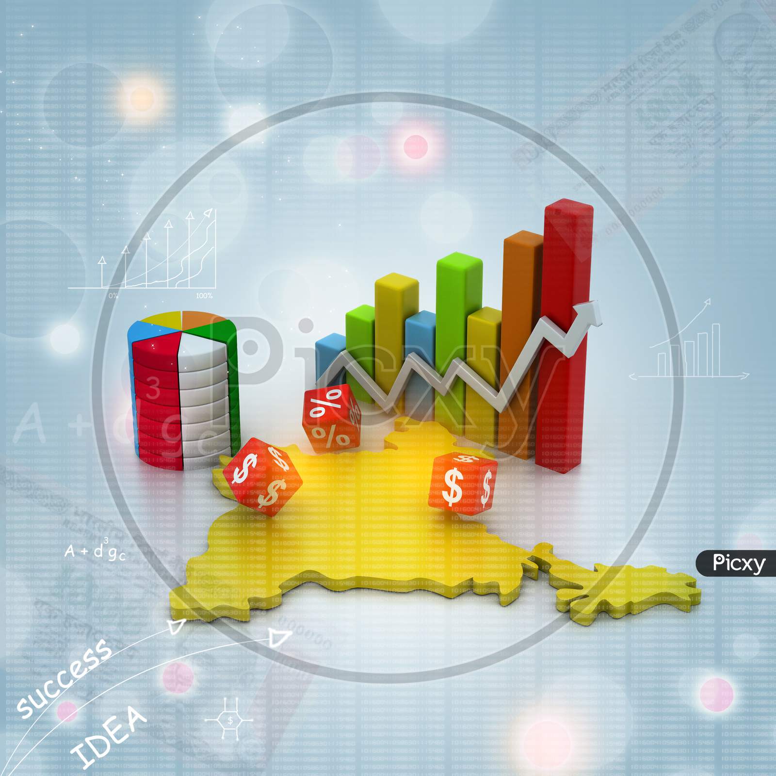 Digital Illustration Of Business Graph With India Map
