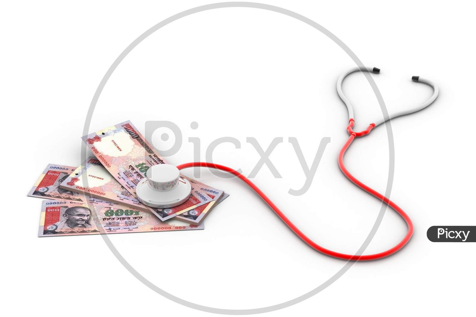 Financial Concept - Stethoscope Testing Indian Money