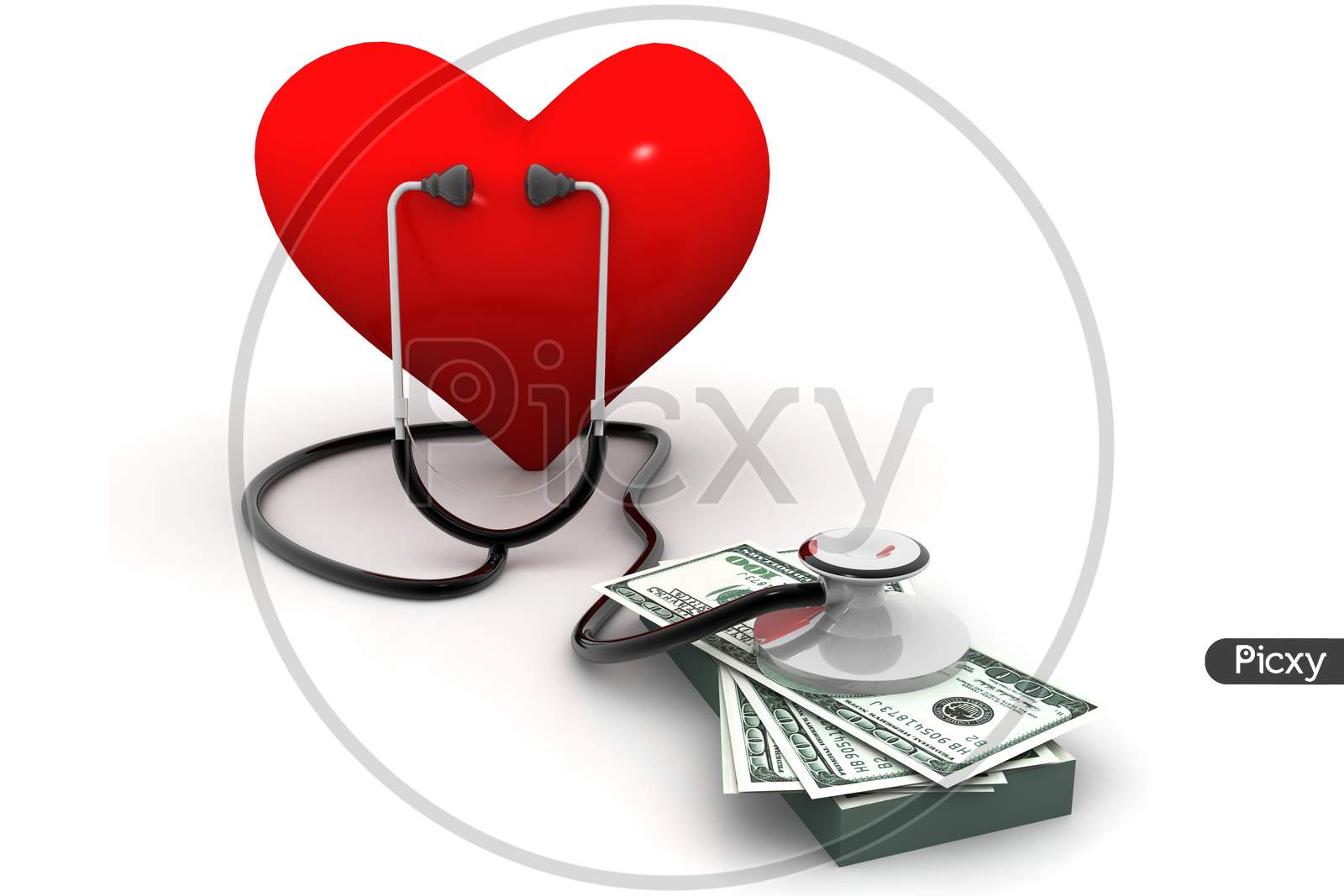 Heart With Stethoscope And Money