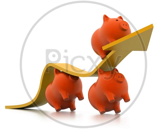 3D Pigs Climb Business Arrow