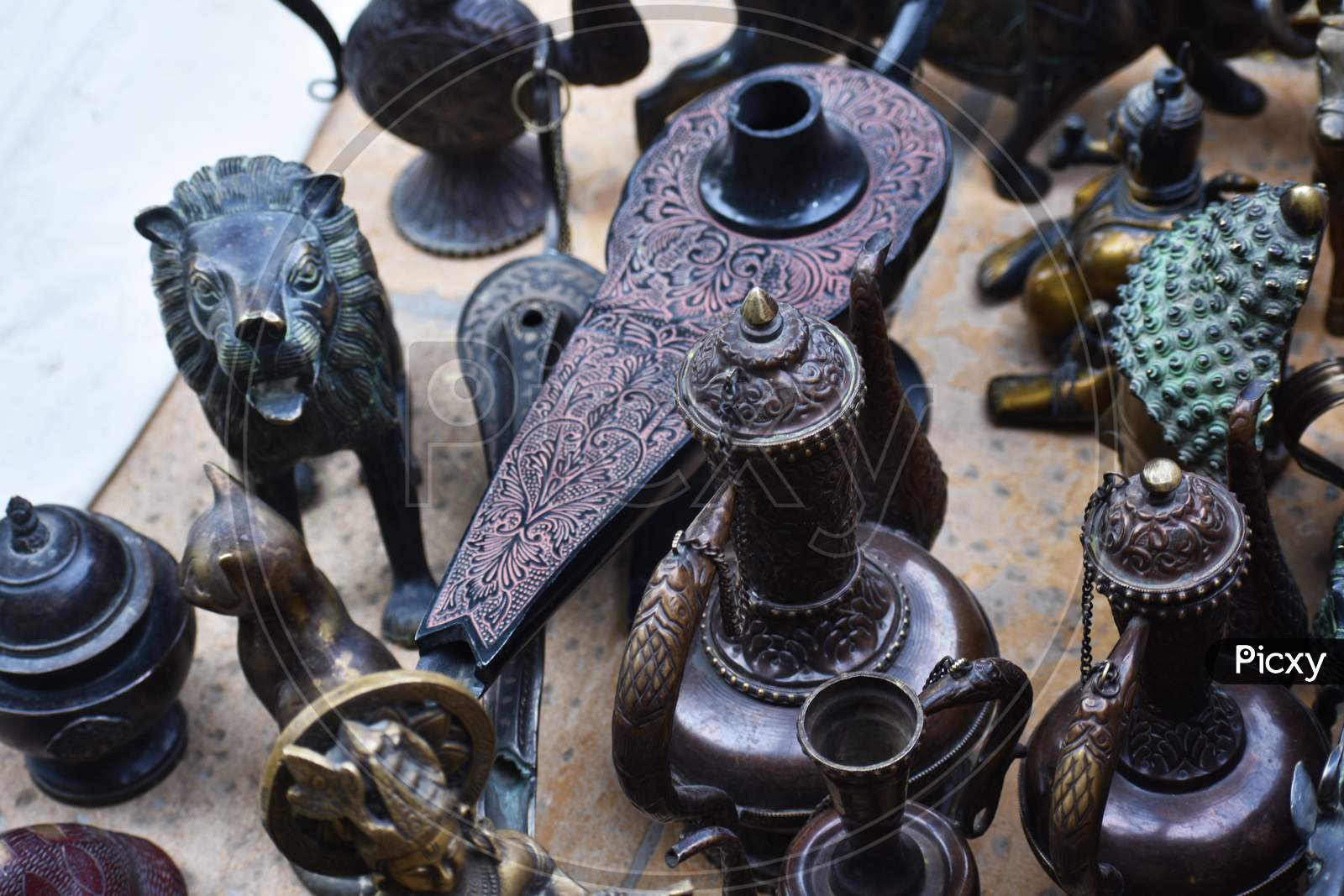 Antique Goods Made Of Metal,Stone And Glass Selling On Roadside Of Jaisalmer