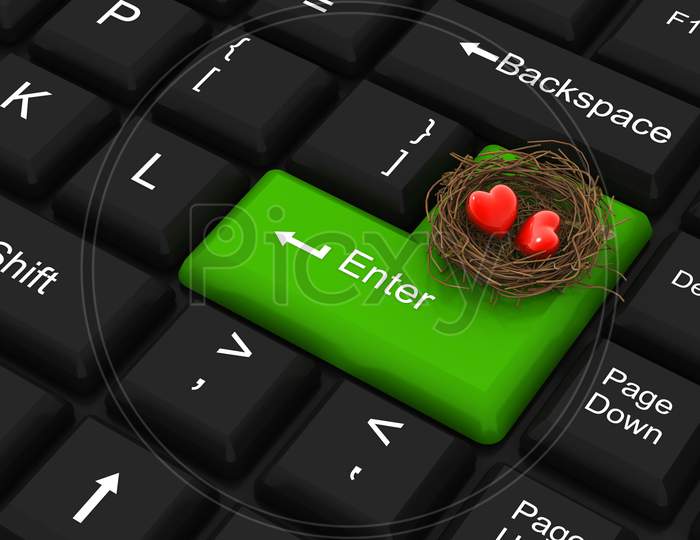 Hearts In Being Protected In A Nest With Enter Key