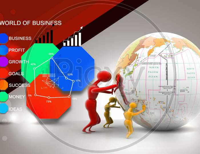 The Strong Persons Push Earth. Teamwork Business Concept