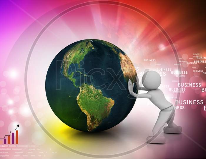 Concept of a Person pushing Globe Forward