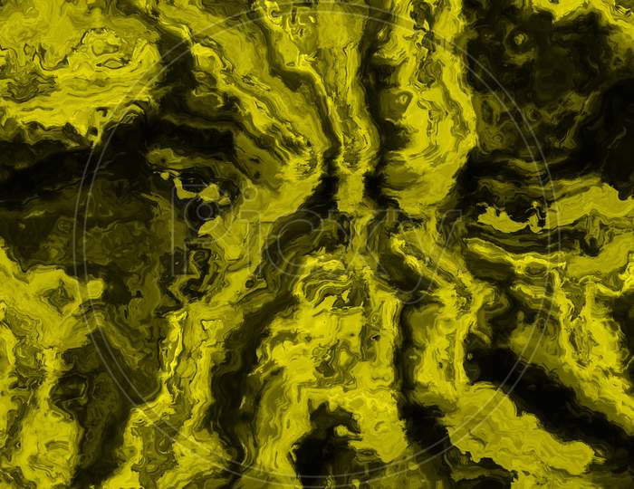 Wavy And Haphazard Mixing Of Yellow Shades On Black Canvas. Concept Of Home Decor And Interior Designing