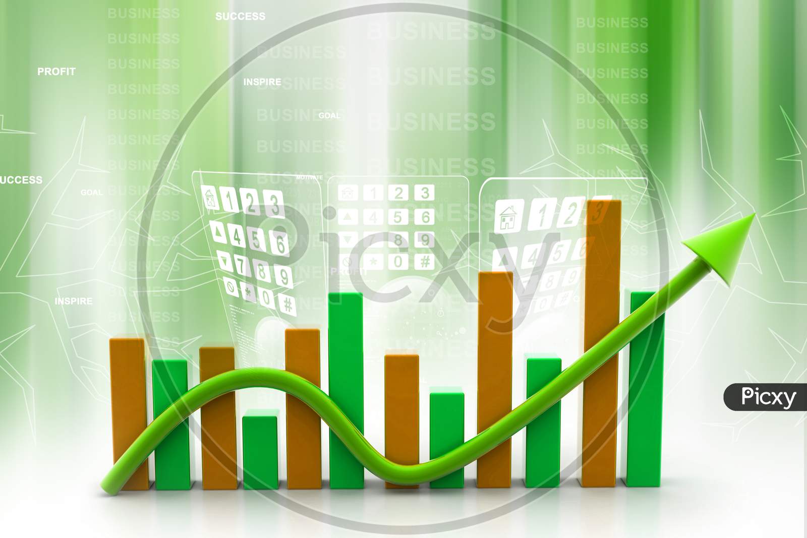 Digital Illustration Of Business Graph With Arrow Showing Growth And Profit
