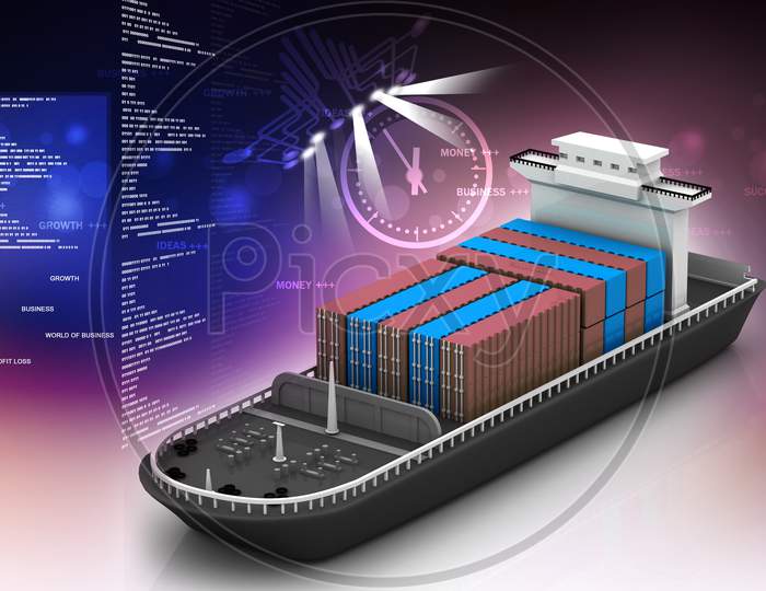 3D Render of A Ship with Containers Inside