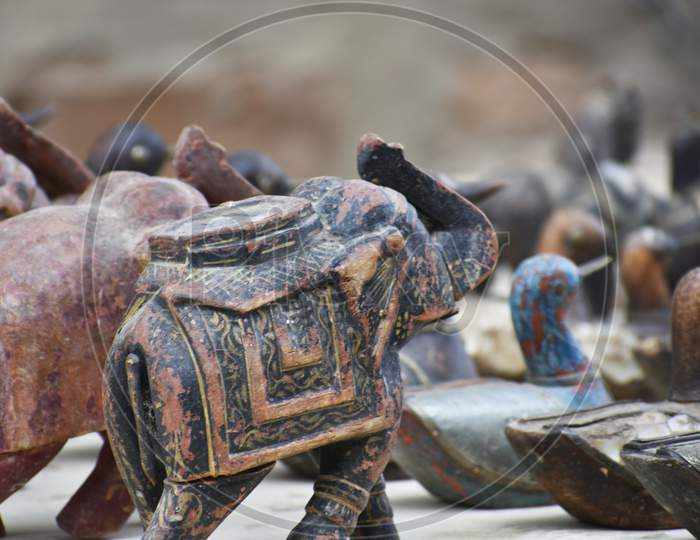 Antique Goods Made Of Metal,Stone And Glass Selling On Roadside Of Jaisalmer