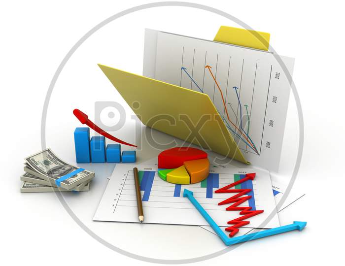 Folder With Business Chart, Graph And Money