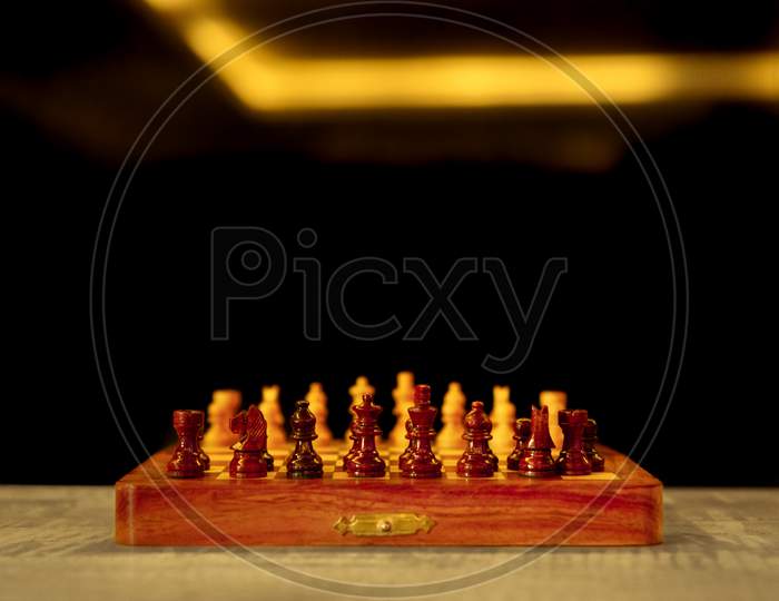 Picture wooden chess game top view
