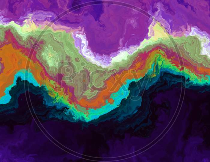 Wavy Layers Of Different Colors On Solid Sheet Of Wallpaper. Concept Of Geological And Satellite Images Of Earth