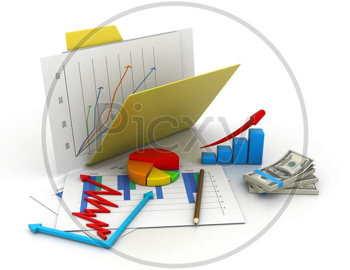 Folder With Business Chart, Graph And Money