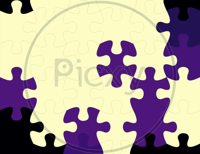 Connected Blank Puzzle Pieces In Two Different Colors Digitally Created In Black Isolated Background