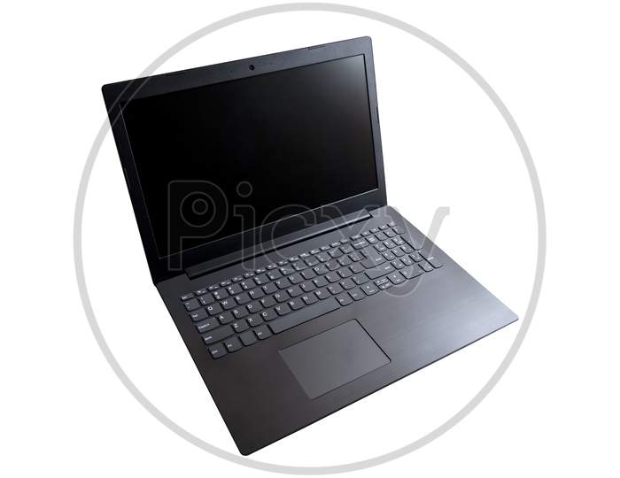 Opened Black Laptop Isolated On White Background